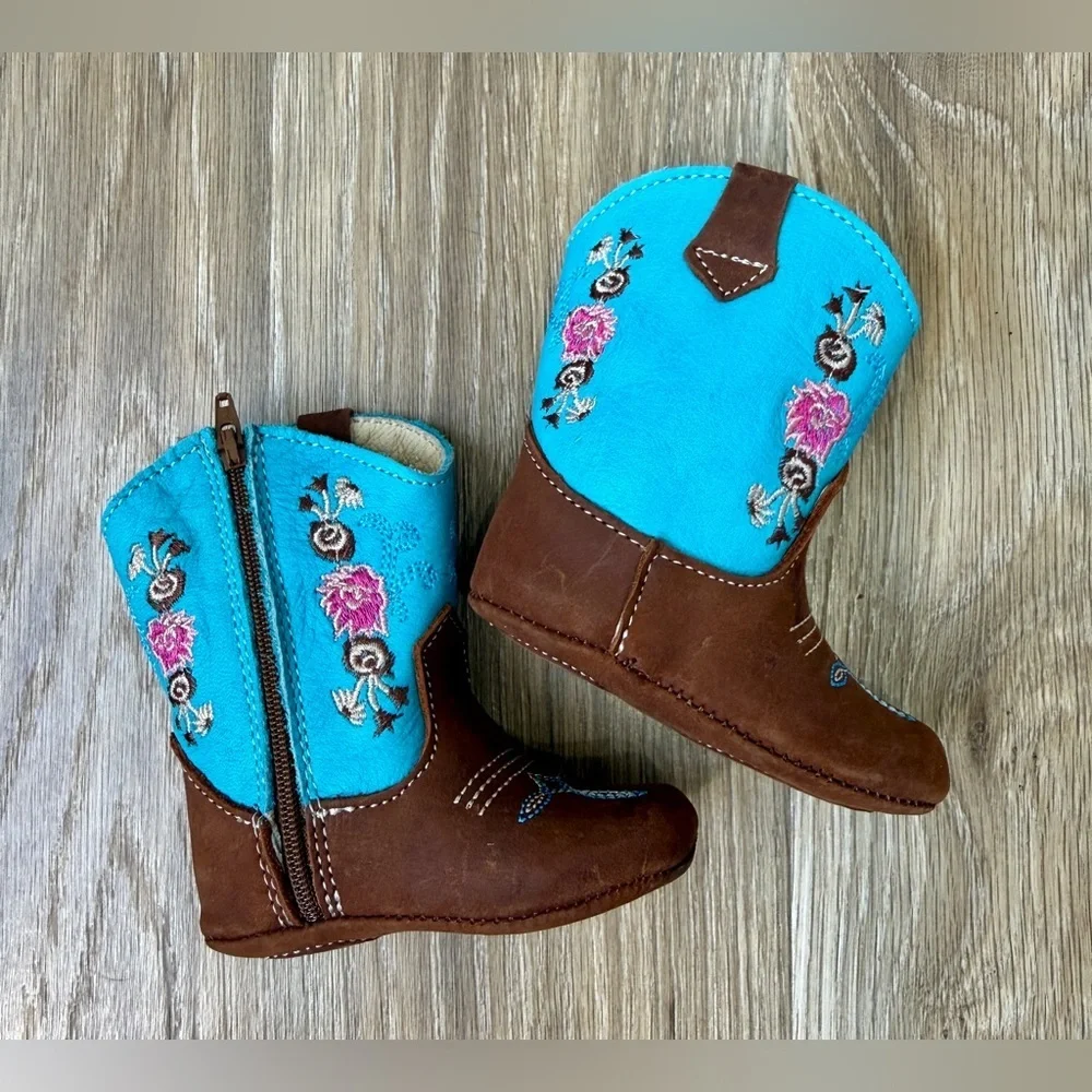 Cowpokes Little Cowpokes Square Toe Baby Western Boots Turquoise Brown Size 1